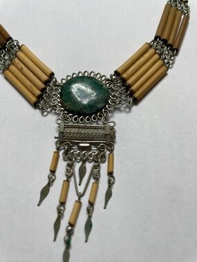 Grass, Metal, Stone Handmade Necklace